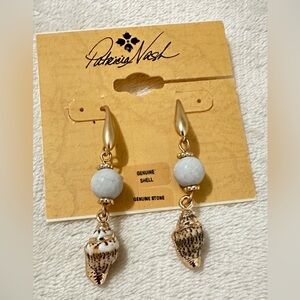 PATRICIA NASH French Riviera Marina Gold Tone Bead and Shell Drop Earrings NWT
